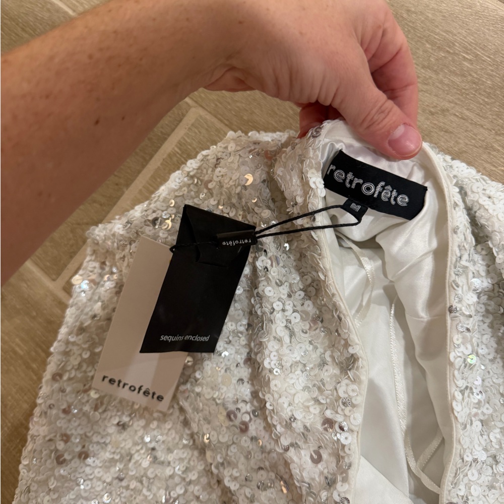 NWT Retrofête Heather Sequin Mini Dress in Silver/White ($598) Size M - Picture 5 of 13